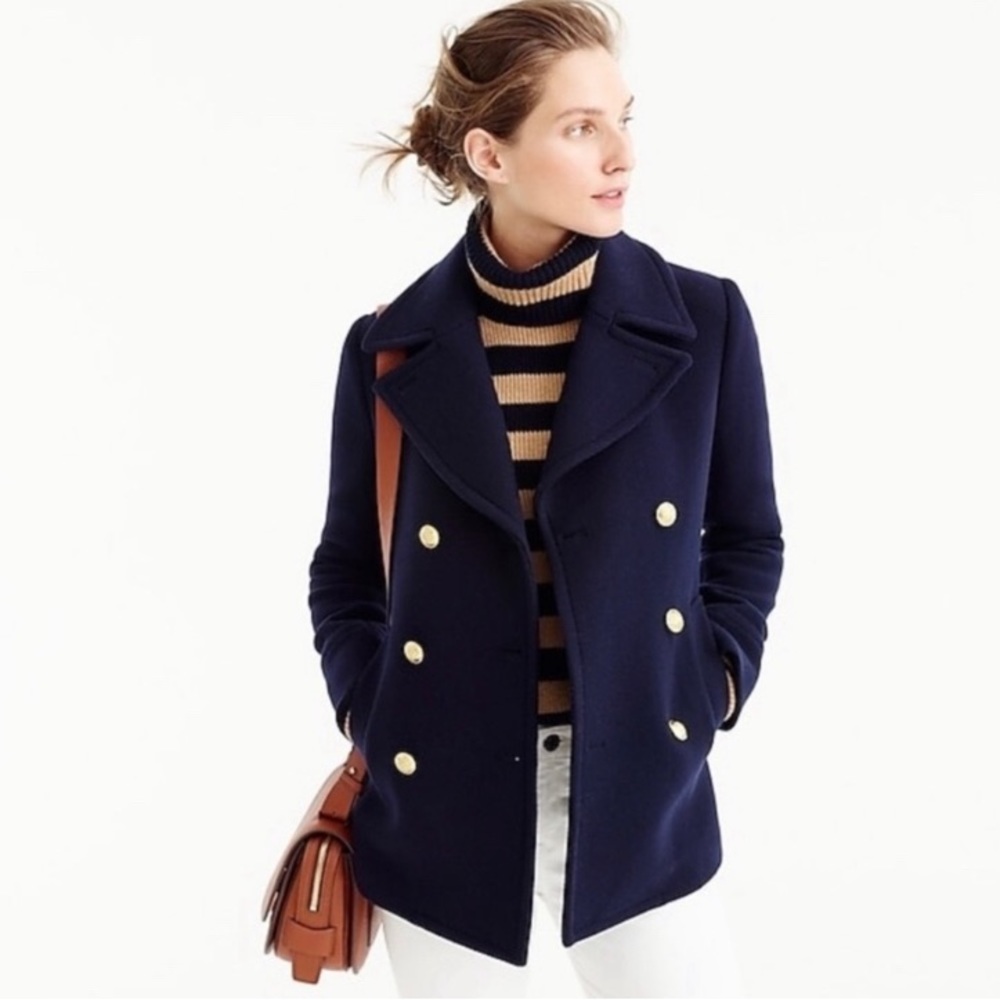 J. Crew Navy Blue Stadium Cloth Nello Gori Majesty Pea Coat, Size 12